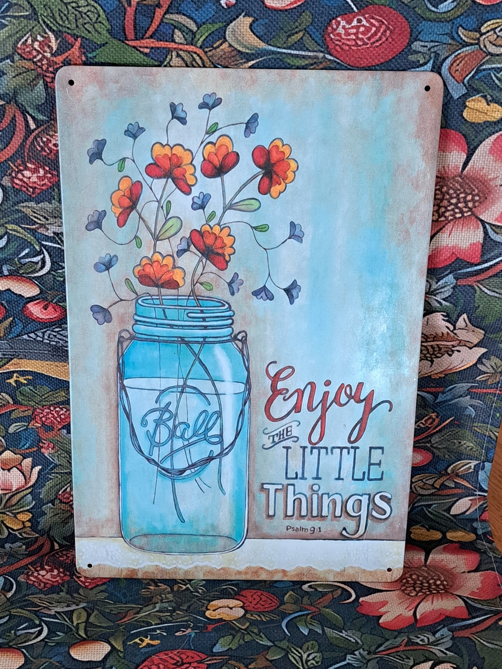 🔥$5 Add On🔥Blue Mason Jar Tin Wall Sign - "Enjoy the Little Things"